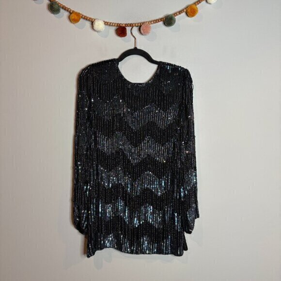 Vintage silk beaded fringe blouse - Picture 1 of 4